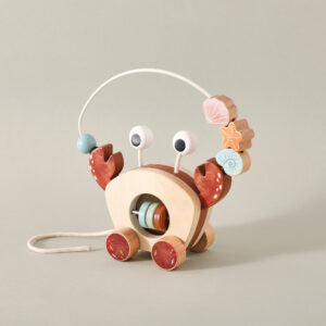 Drewniany Krab Sensoryczny – Aktywizująca Zabawka do Ciągnięcia